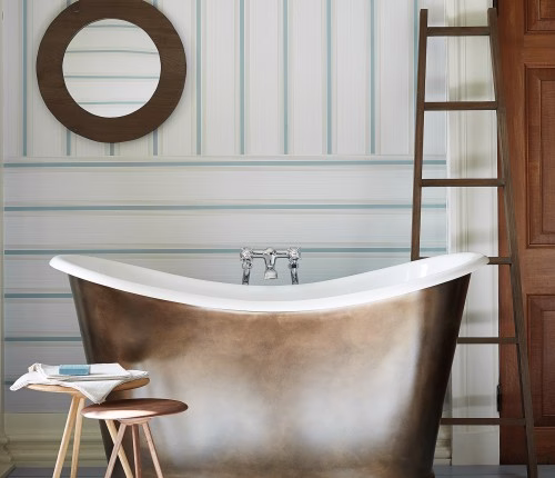 Обои Little Greene Painted Papers Cavendish Stripe - Brush Blue 0286CVBRBLU фото в интерьере
